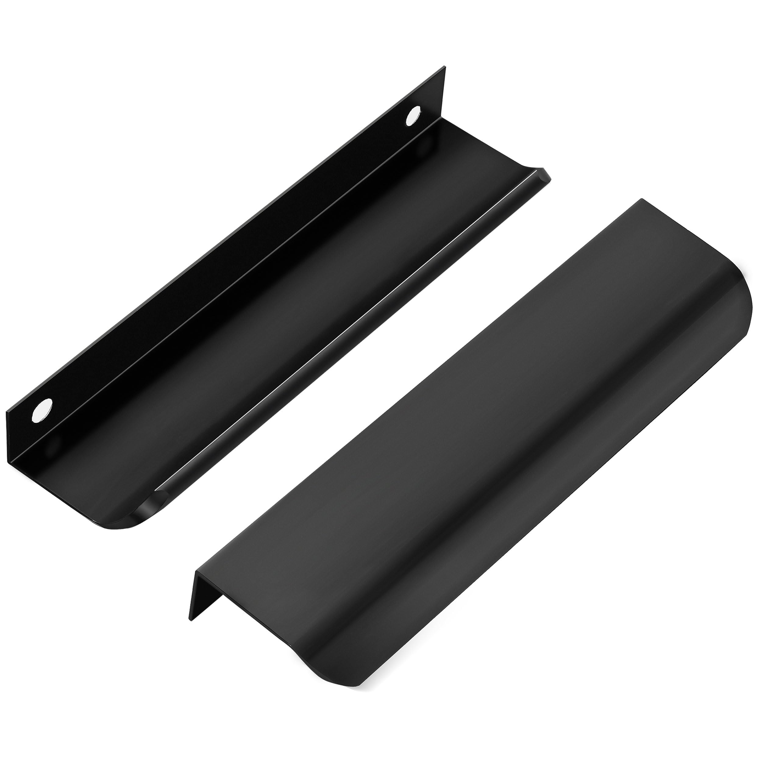 Techoln Cabinet Handles - 10 Pack Finger Pulls for Cabinets and Drawers - Sleek Aluminum Concealed Cabinet Drawer Handle Pull for Wardrobe, Kitchen (10, Black, Overall 5.91" (Hole 5.04"))