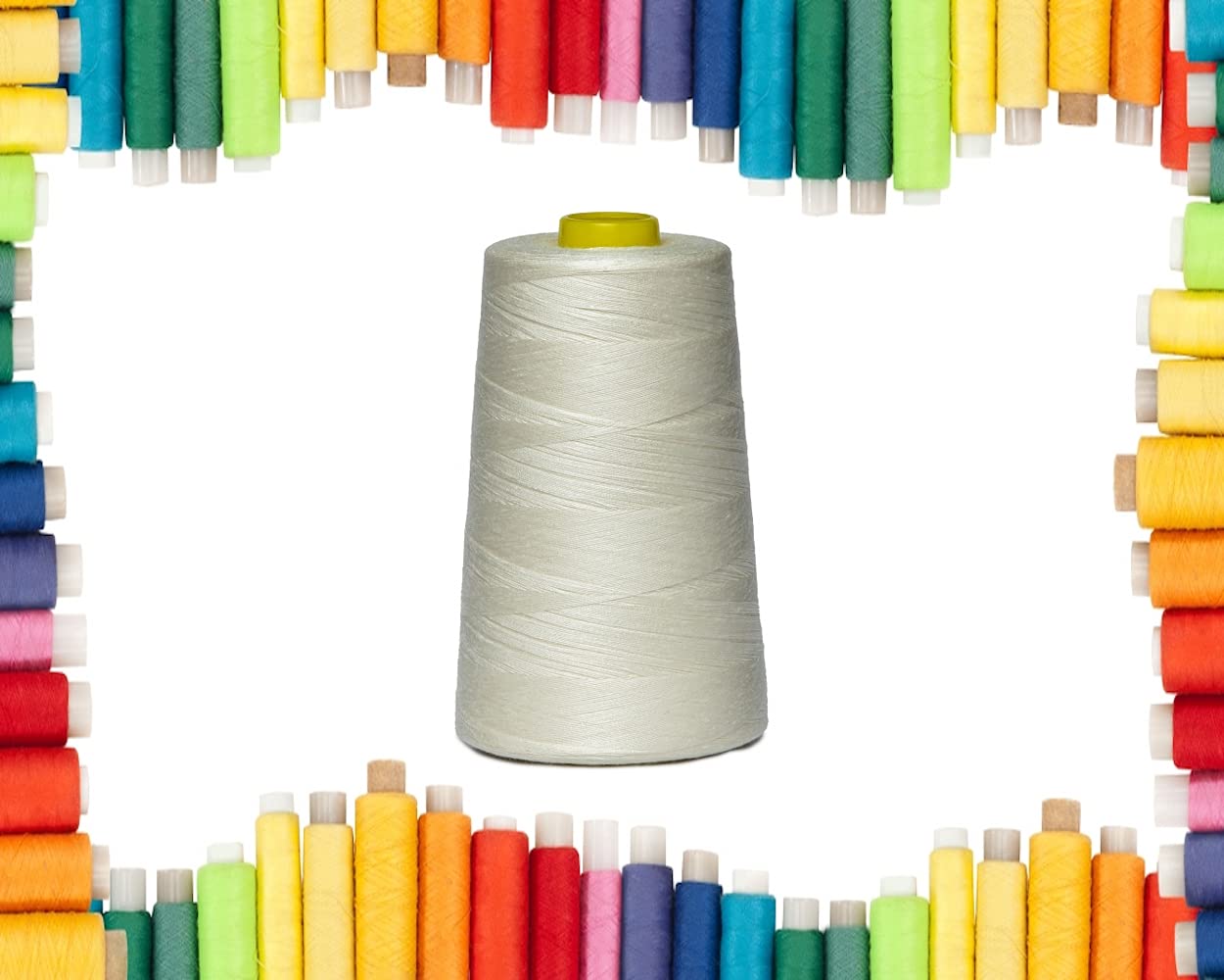 Rohans Overlock Yarn 40/2 (120), 5000 Yards (4570 Meters) Sewing Thread Cones, Sewing Machine Multi Colour Yarn Cones, 100% Polyester Material (Cream, 1)