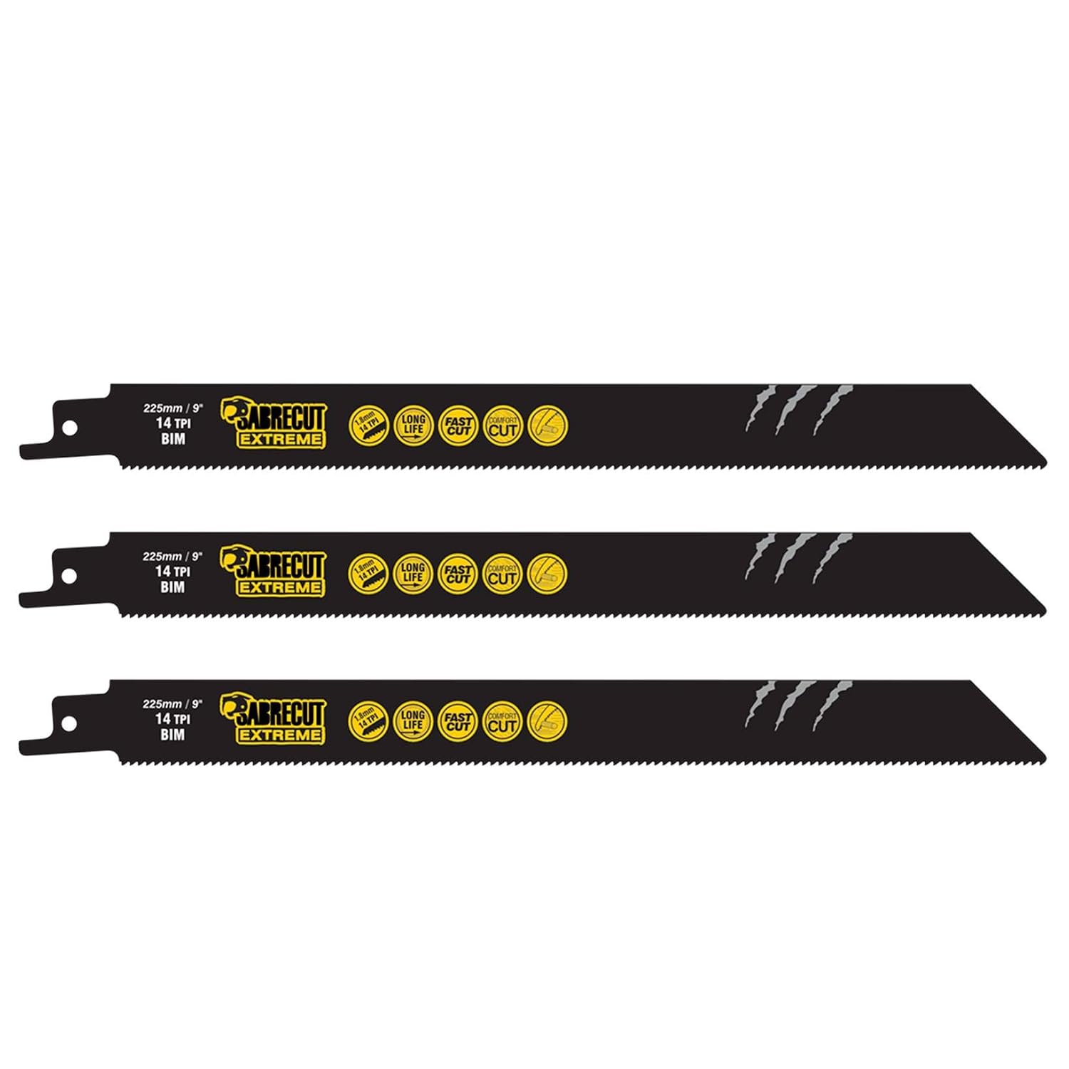3 x SabreCut SCRS1122BF_3 225mm 14 TPI S1122BF Fast Wood and Metal Cutting Reciprocating Sabre Saw Blades