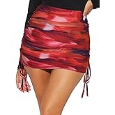 HESUUIO Women's Sexy Mesh Mini Skirt Side Drawstring Ruched Bodycon Summer Short Skorts