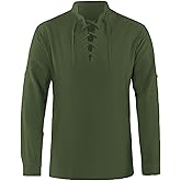 Men's Renaissance Costume Pure Cotton Retro Lace Up Shirts for Pirate Viking Medieval