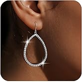 Sonateomber Gold Silver Teardrop Dangle Drop Earrings for Women, Large Statement Sparkly CZ Rhinestone Oval Hoop Earings Prom Wedding Accessories Fashion Jewelry Gift