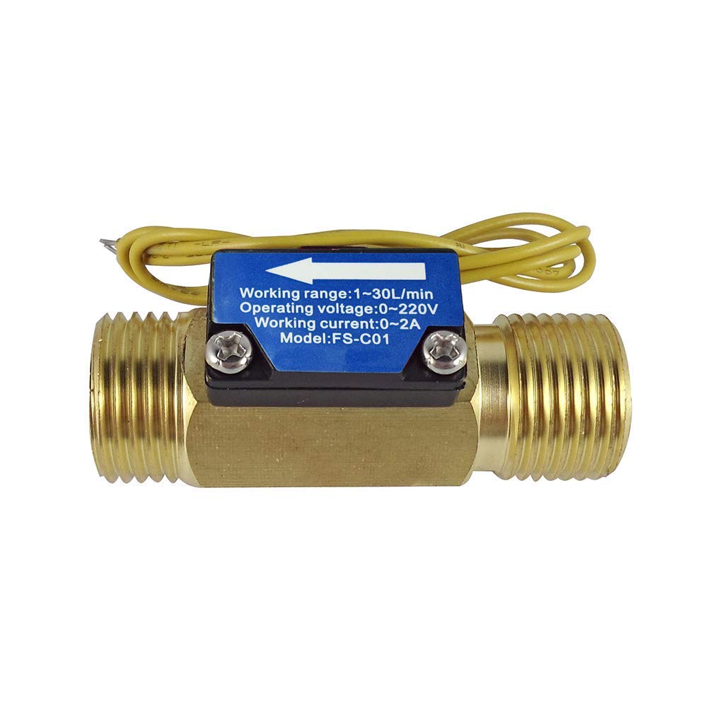 SENSTREE FS-C01 G1/2" BSP Male Thread Brass Water Flow Switch with Filter 1-30L/min, 0-2A/ 0-220V(AC or DC)