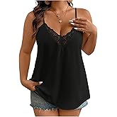 Milumia Women's Plus Size Lace Trim V Neck Spaghetti Strap Cami Tank Top Sleeveless Tunic Blouse