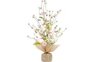 JHHJIFY Easter Egg Tree Easter Decorations 18 Inch Lighted Easter Egg Tree Easter Centerpiece Table Decor Gifts and LED Light, for Home Party Wedding Holiday Spring Summer Decoration (C)