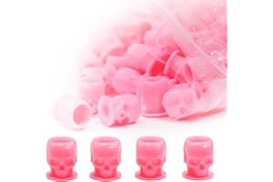 SOTICA 200pcs Skull Ink Caps - Disposable Tattoo Ink Cups for Tattooing & Makeup Pigment (Pink)