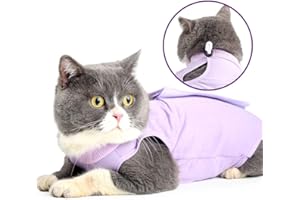 oUUoNNo Cat Wound Surgery Recovery Suit for Abdominal Wounds or Skin Diseases, After Surgery Wear, Pajama Suit, E-Collar Alternative for Cats (S, Purple)