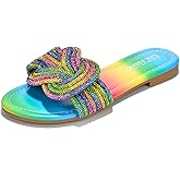Cape Robbin Women's Glitter Flat Slide Sandals | Dressy Open-Toe Summer Sandals with Rhinestone Knot (Jeffer)