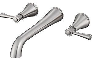SITGES High Flow Brushed Nickel Wall Mount Bathtub Faucet with Two Level Handles,Extra-Long 10.5" Spout Reach Solid Brass Wall Tub Filler with Rough-in Valve Included