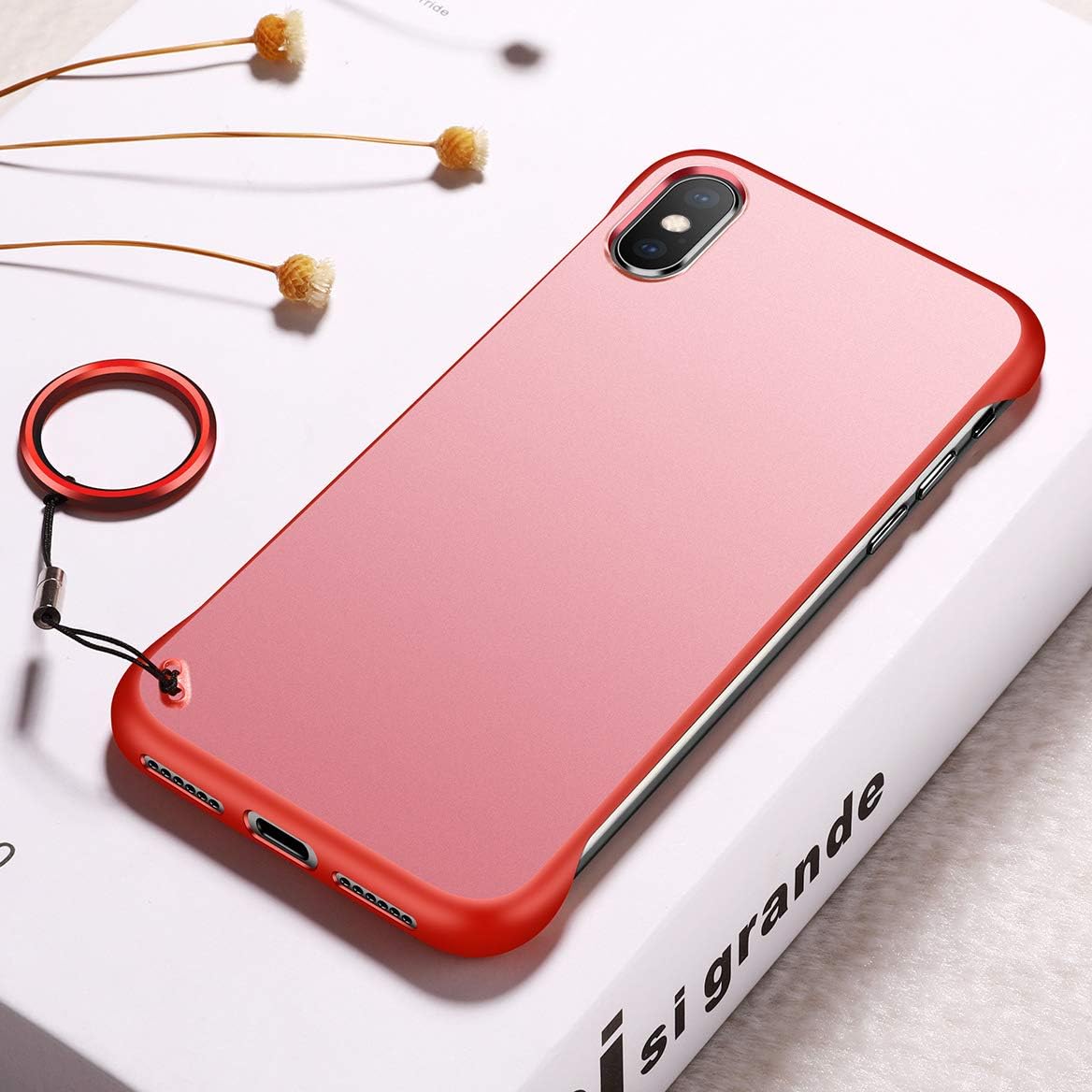 YIKAY phone case with sling ring, Premium Bumper Cover Case for iPhone X/XS/iPhone XR/iPhone XS max, Stylish Crystal Clear Case,Red,foriPhoneX/XS