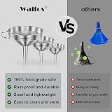 Walfos Kitchen Funnel 3 Pack Stainless Steel 14cm 12cm 10cm with 2 Strainers view 5