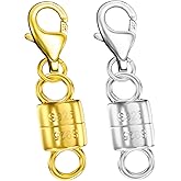 Dailyacc 925 Silver Lobster Magnetic Necklace Clasps and Closures Safety Sterling Silver with 14K Gold Jewelry Converters for Bracelets Chain Extender