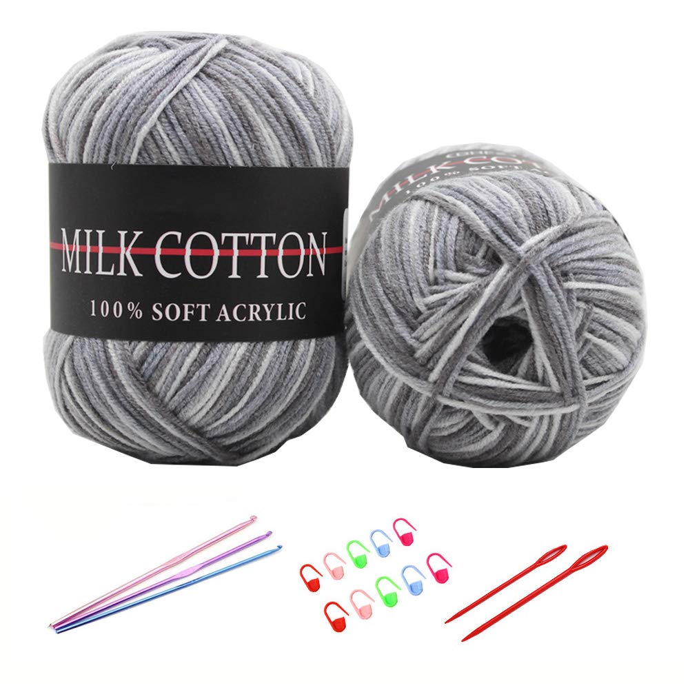 6X 50g Knitting Rainbow Wool Yarn Balls Colorful Hand Crochet Knitting Double Acrylic Yarn Set, 23 Colors, with 3 Crochet Hooks, 2 Needles, 10 Crochet Locking Stitch Markers (07) — image 1
