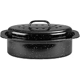 Granite Roaster Pan, Small 13&rdquo; Enameled Roasting Pan with Domed Lid | Oval Turkey Roaster Pot, Broiler Pan Great for Small Chicken, Lamb. Dishwasher Safe Cookware Fit for 7Lb Bird by JY COOKMENT
