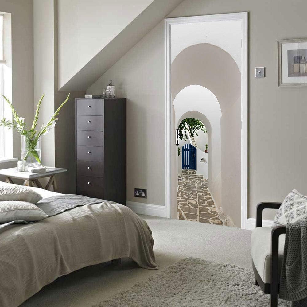 Mocmm 3D Door Sticker,Arches of Paros, Greece, Peel and Stick Removable Vinyl Door Decal for Home Decor, 30.3"x78.7"
