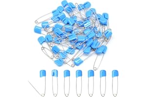 Hocansen 50 PCS Safety Pins 54mm/2.2in Baby Diaper Pins with Locking Closures - Stainless Steel, Blue
