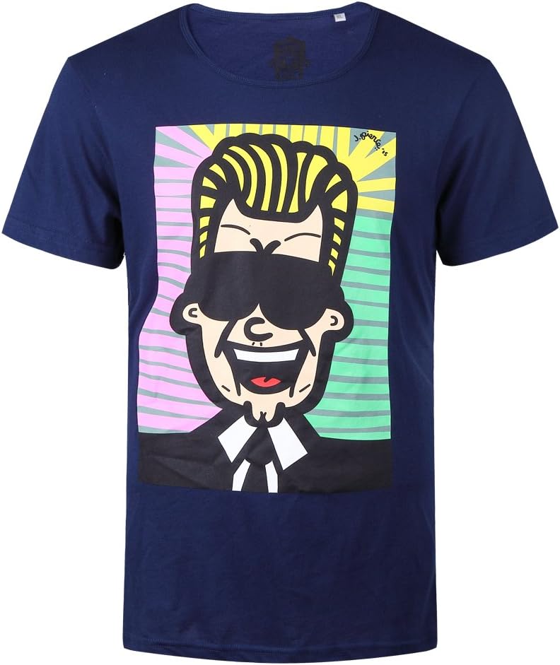 Voiz Homme Men's Cartoon Potrait Laughting Man Short Sleeve Tee T Shirt