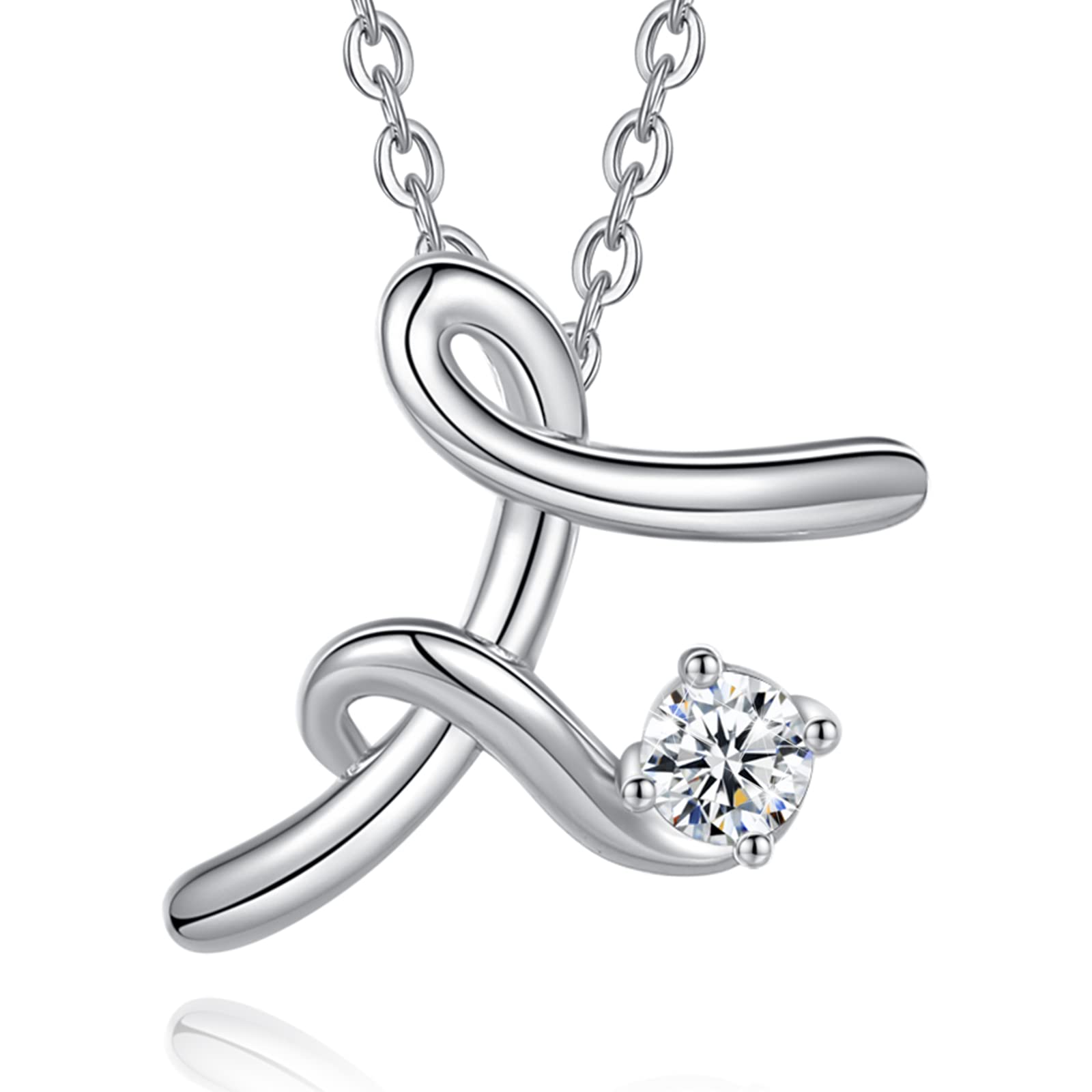 Eusense Initial F Necklace Letter Pendant Silver 925 Alphabet Jewellery for Women