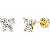 14k REAL Yellow Gold Butterfly Stud Earrings with Screw Back- 12 Different Color Available