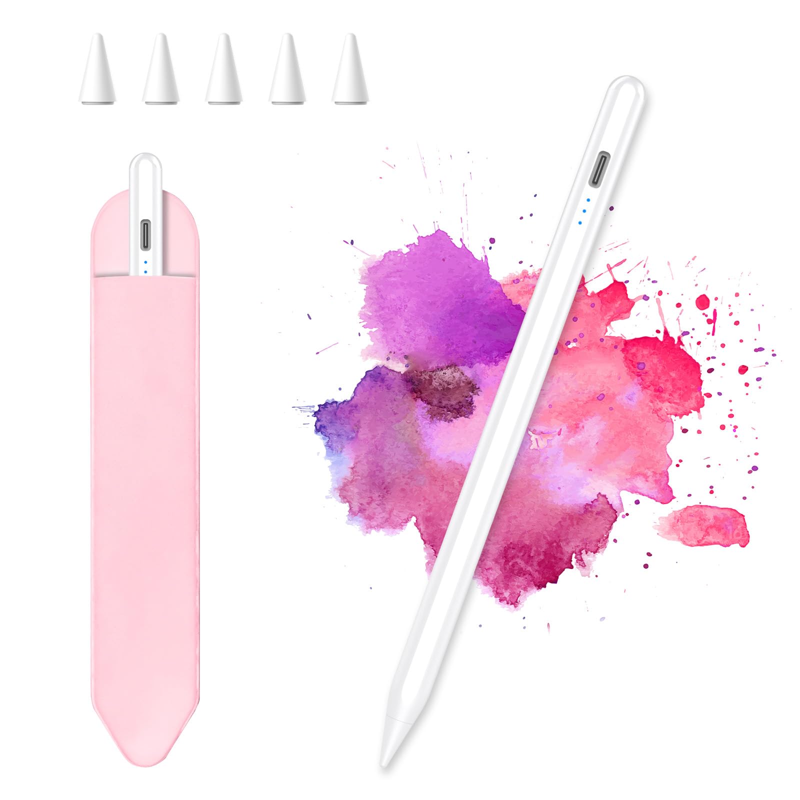 KBCASE Stylus Pen for Apple iPad 2018-2025,2nd Generation Pencil Faster Charge with Palm Rejection for iPad A16 11/10/9/8/7/6th Gen, Pro 11"/12.9"/13", Air 3rd-6th, Mini 5th/6th,5 Replacement Tips