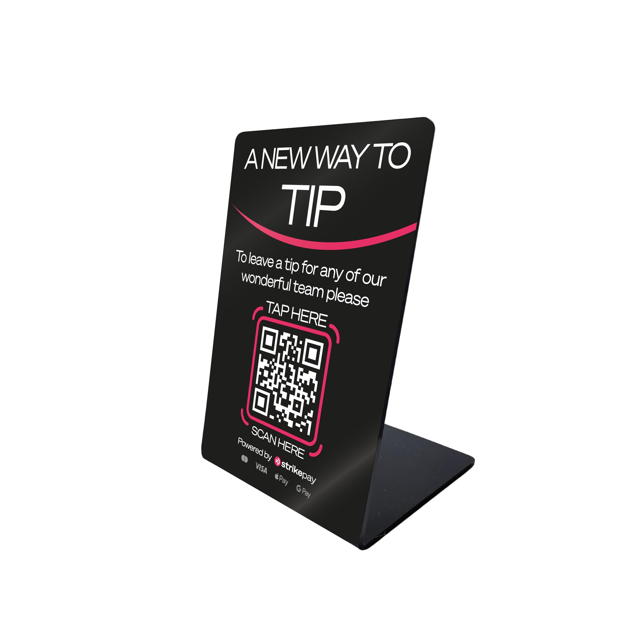 Strikepay Cashless Tipping Mini Display Stand - Get Compliant with New Tipping Legislation - Contactless Payments - Just Tap phone to Tip Staff Directly - Size A7