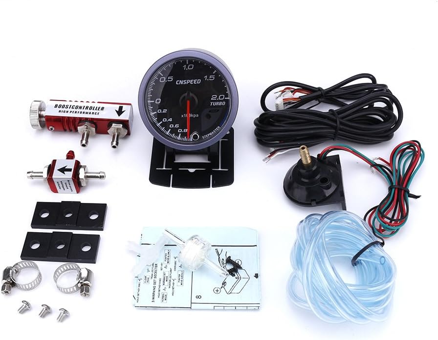 CNSPEED 60MM Car Turbo Boost gauge 2BAR + Adjustable Turbo Boost Controller Kit 1-30 PSI IN-CABIN Car Meter (with red Controller)