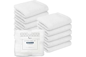 LINTEUM TEXTILE SUPPLY Linteum Textile Premium Wash Cloths Set 13x13 Inches, 100% Cotton Ring Spun Washcloths, Highly Absorbent & Soft Feel Face Towels for Bathroom, Spa and Gym (12 Pack, White), Zero Twist