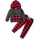 Tepuce Toddler Baby Boy Clothes Fall Winter Outfits Long Sleeve Plaid Button Hoodie Tops Sweatshirt Pants Set 12 Months-5T