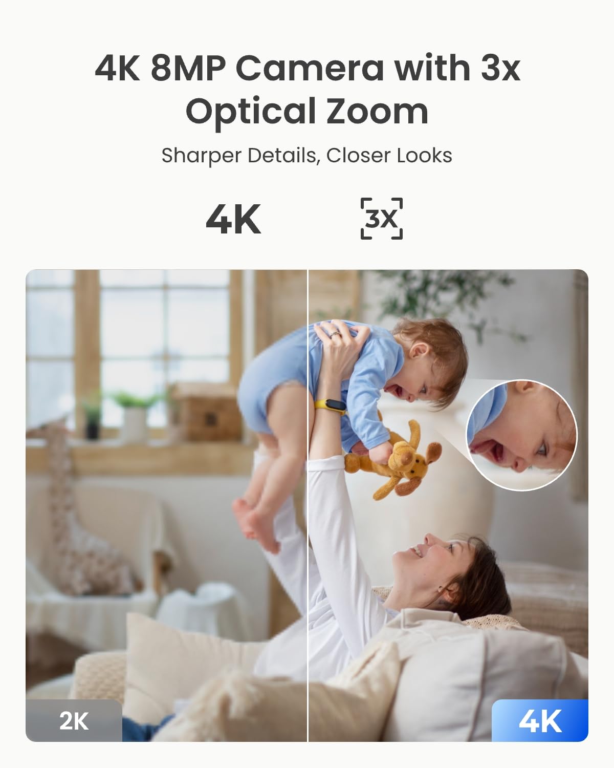 REOLINK Smart 4K UHD Pan & Tilt Dual-Band Wi-Fi 6 Indoor Security Camera with 3X Optical Zoom, Auto-Tracking, People/Pet Detection, Crying Sound Detection, Privacy Mode, and Bluetooth Setup, E1 Zoom