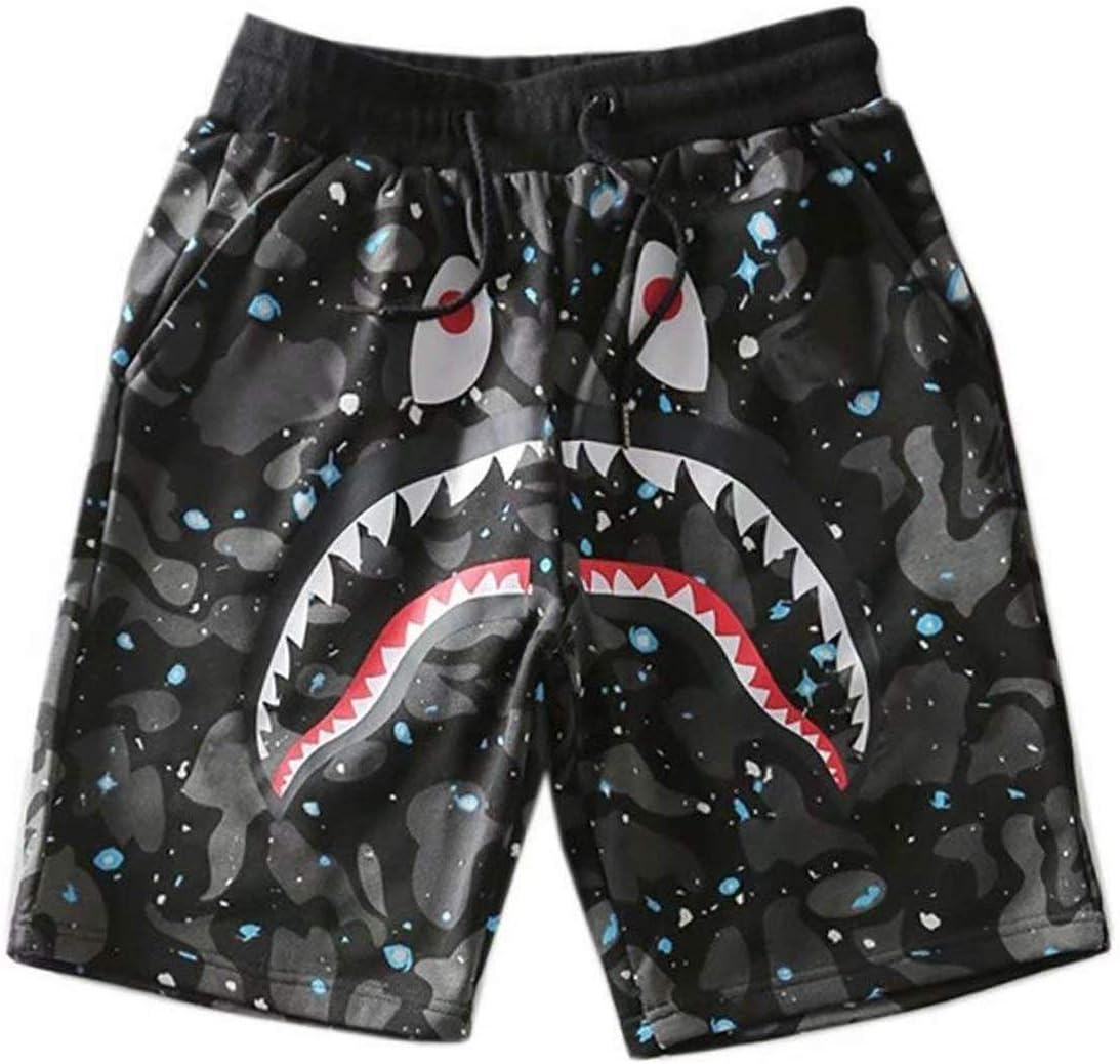 Capturelove Mens Shark Pattern Camouflage Cotton Stitching Shorts