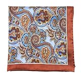 100% Printed Silk Latte and Light Blue Bolstered Paisley Pocket Square