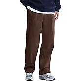 Runcati Mens Casual Corduroy Pants Elastic Waist Straight Leg Slacks Drawstring Loose Fit Trousers