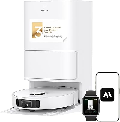 Mova E40 Ultra Saugroboter mit Wischfunktion, Autom. Leerung und 19.000 Pa, MaxiReach-Wischmopp-T., Verhedderungsfreie Seitenbürste, Eingeb. 80-ml-Wasserb, All-in-One-Station zu 75 Tage Reinigung