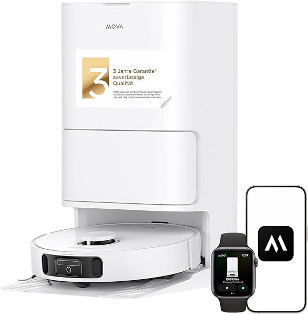 Mova E40 Ultra Saugroboter mit Wischfunktion, Autom. Leerung und 19.000 Pa, MaxiReach-Wischmopp-T., Verhedderungsfreie Seitenbürste, Eingeb. 80-ml-Wasserb, All-in-One-Station zu 75 Tage Reinigung