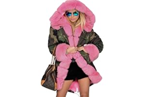 Roiii Women Thicken Warm Winter Coat Hood Down Parka Fleece Fur Outdoor Overcoat Long Jacket Outwear