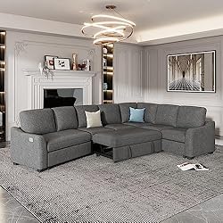 ERYE 129.5" L-Shaped Sectional Sofa W/Pull Out