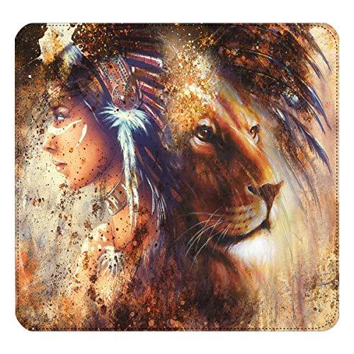 InterestPrint Women's Indian Woman Wearing Feather Headdress with Lion Clutch Wallet with Card Holder Cash Pocket Wrist Strap