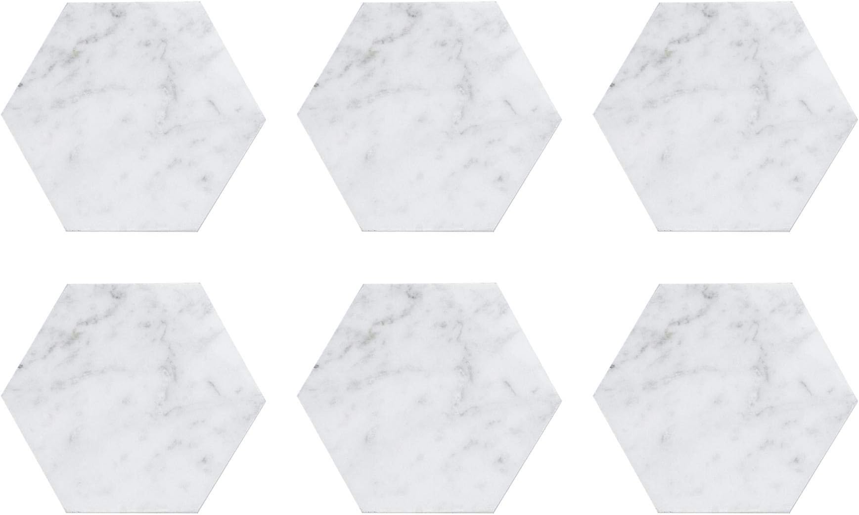Argon Tableware Marble Coasters Solid Stone Drinks Coffee Placemats - Hexagon - Set of 6
