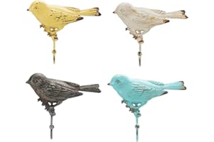 SOFFEE DESIGN Set of 4 Vintage Metal Birds Wall Coat Hooks, Heavy Duty Hangger Hooks, Farmhouse Wall Mounted Hanging Rack Hooks for Scarf, Bag, Towel, Key, Cap