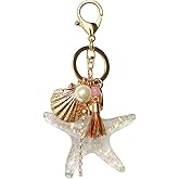 Cute Pearl Starfish Shell Tassel Keychain Keyring Crystal Rhinestones Purse Pendant Handbag Charm1