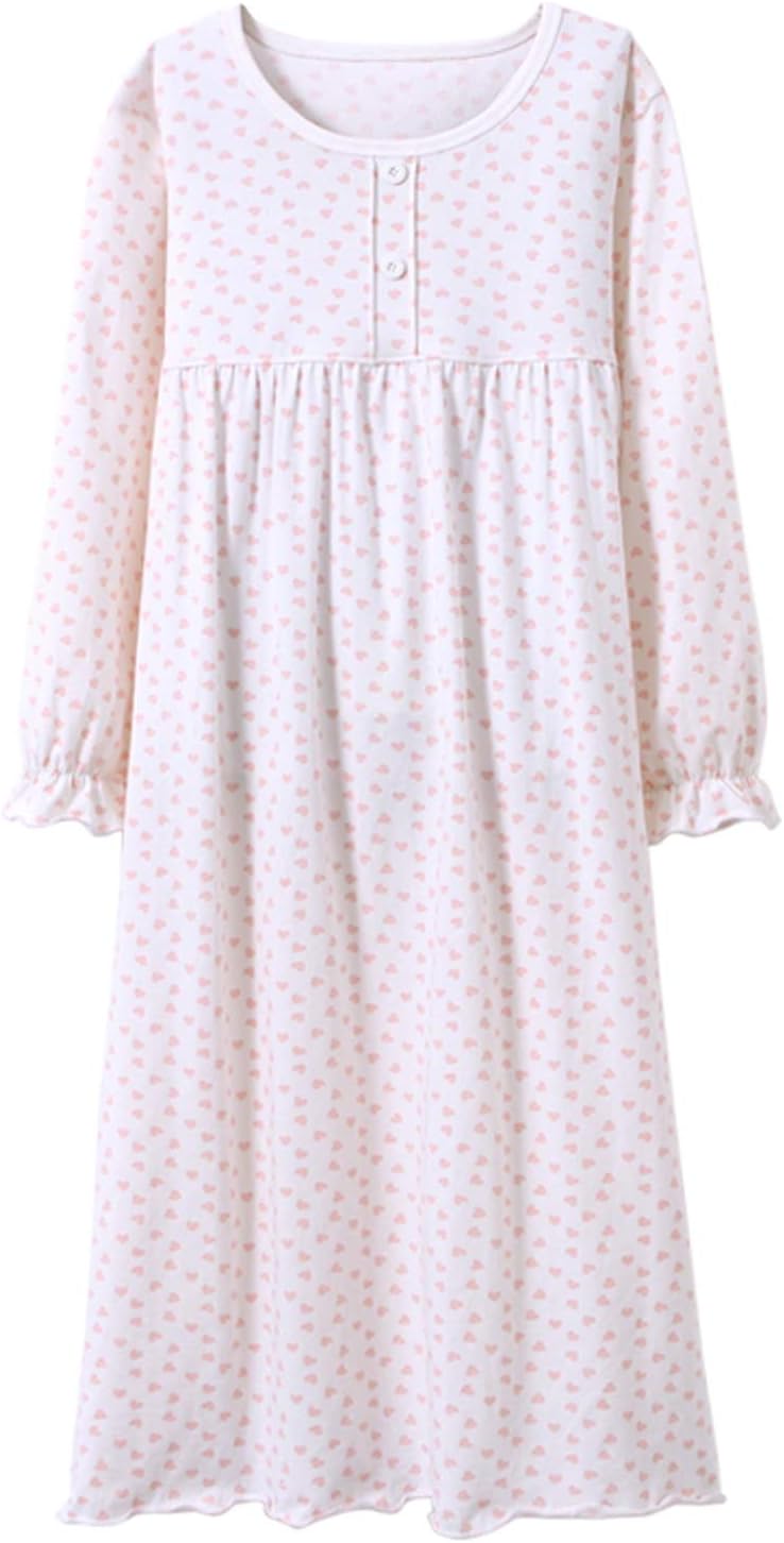Girls' Princess Nightgowns Heart Print Sleep Shirts Cotton Sleepwear for 3-12 Years