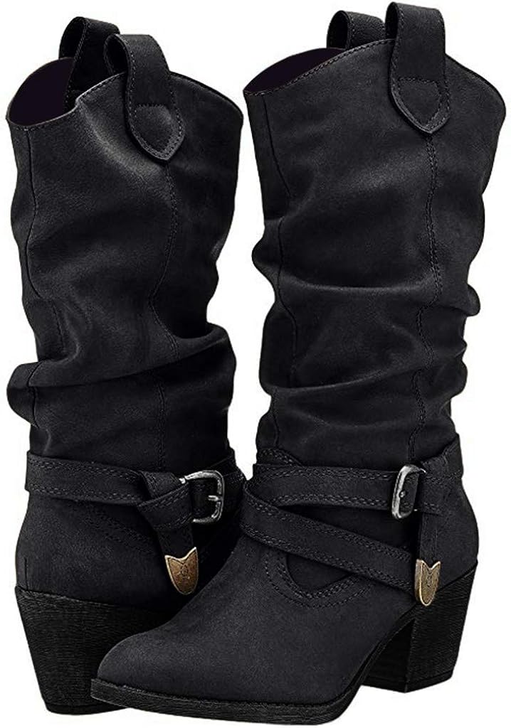 Women's Cowboy Boots Womens Black Buckle Biker Boot Womens Ladies