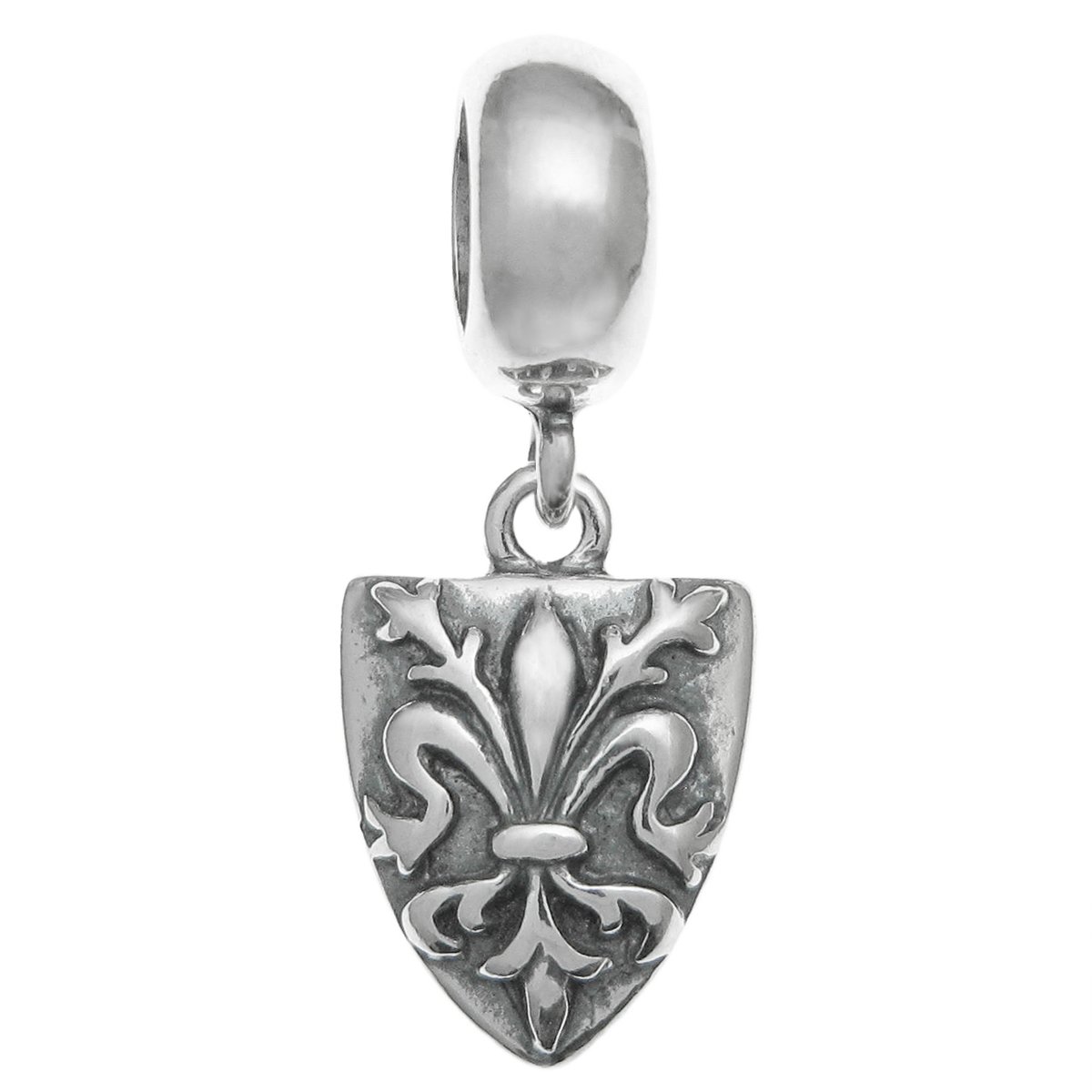 Queenberry Sterling Fleur-de-lis Scout Shield European Style Dangle Bead Charm