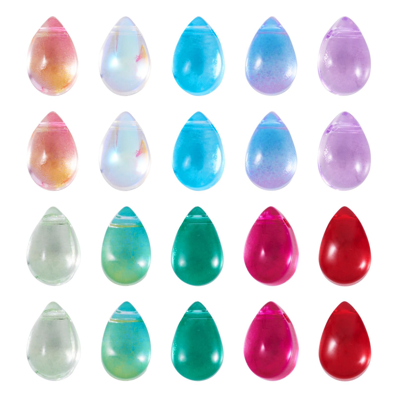 PandaHall 200pcs Teardrop Glass Beads 10 Colors Transparent Water Drop Crystal Loose Beads Glass Charms for DIY Necklace Earring Crafting Jewelry Making, Hole: 1mm