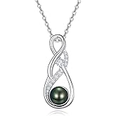 AENEAS Valentines Day Gifts for Women Infinity Black Pearl Necklace for Women S925 Sterling Silver Black Pearl Pendant Necklace Infinity Jewelry Anniversary Birthday Gift for Mom Her Wife
