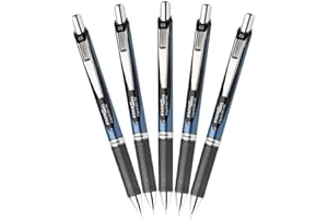 Pentel EnerGel RTX Retractable Liquid Gel Pen 0.5mm Fine Line Needle Tip Black Ink (5)