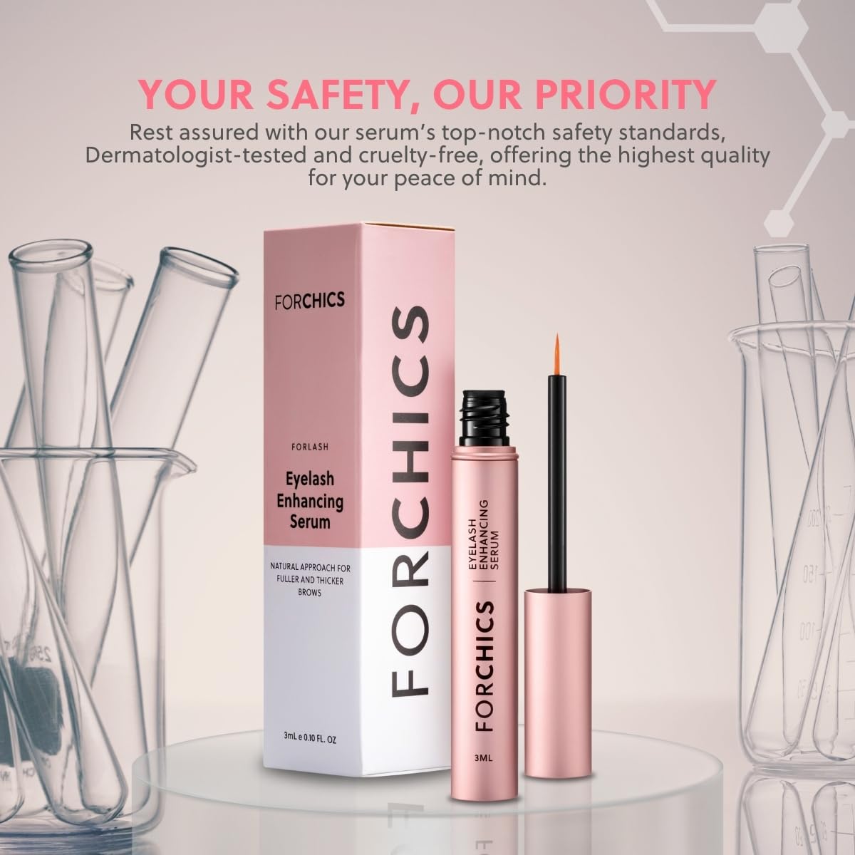 ForChics 2 in 1 Lash and Brow Growth Serum - Hormone-Free Enhancer for Thicker, Longer Lashes and Brows in 2 Weeks - Organic, Vegan and Gentle