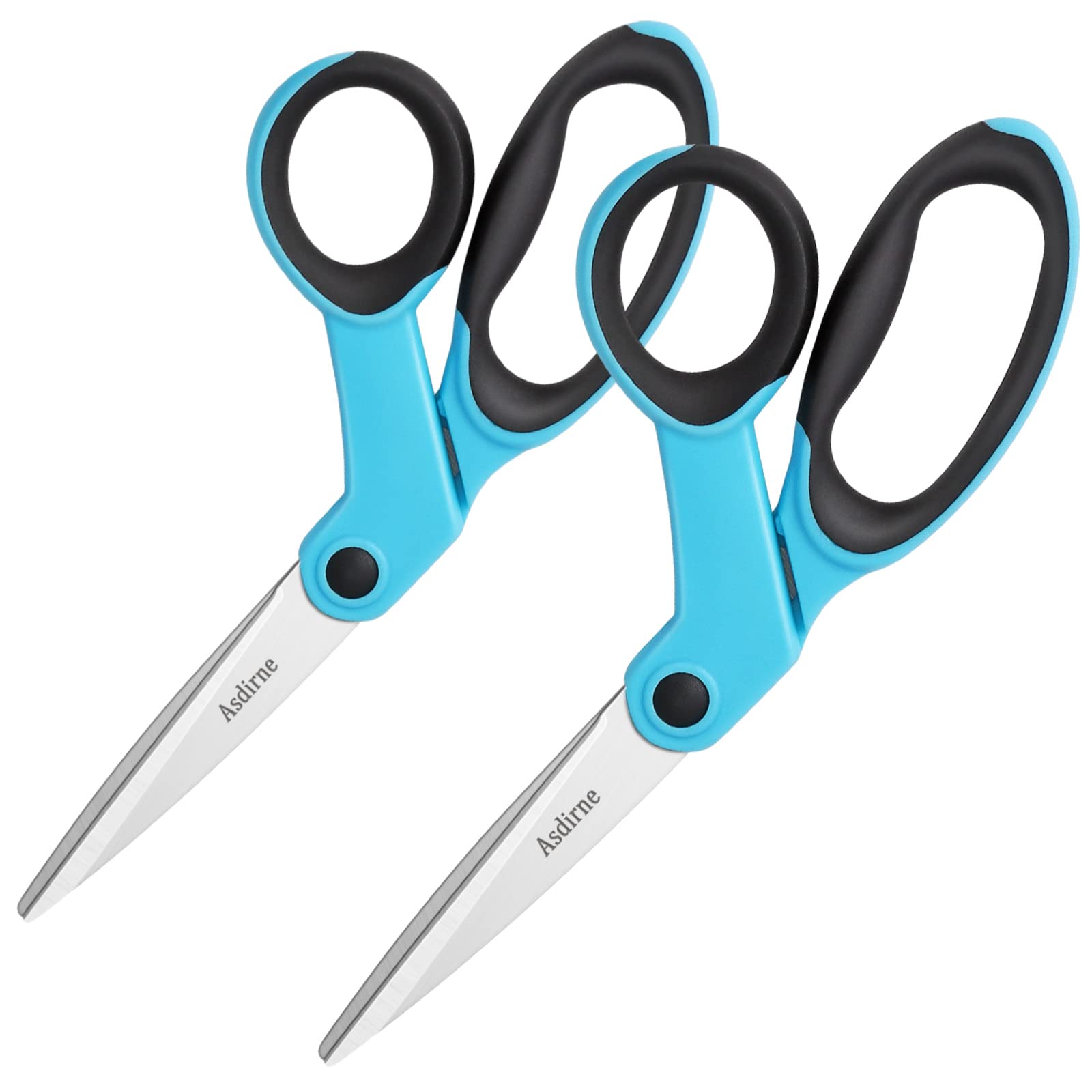 Asdirne Fabric Scissors, Sewing Scissors with Sharp Stainless Steel Blade and Soft Handles, Great for Sewing, Craft, Office and School, 23cm, 2 Pcs, Blue/Black