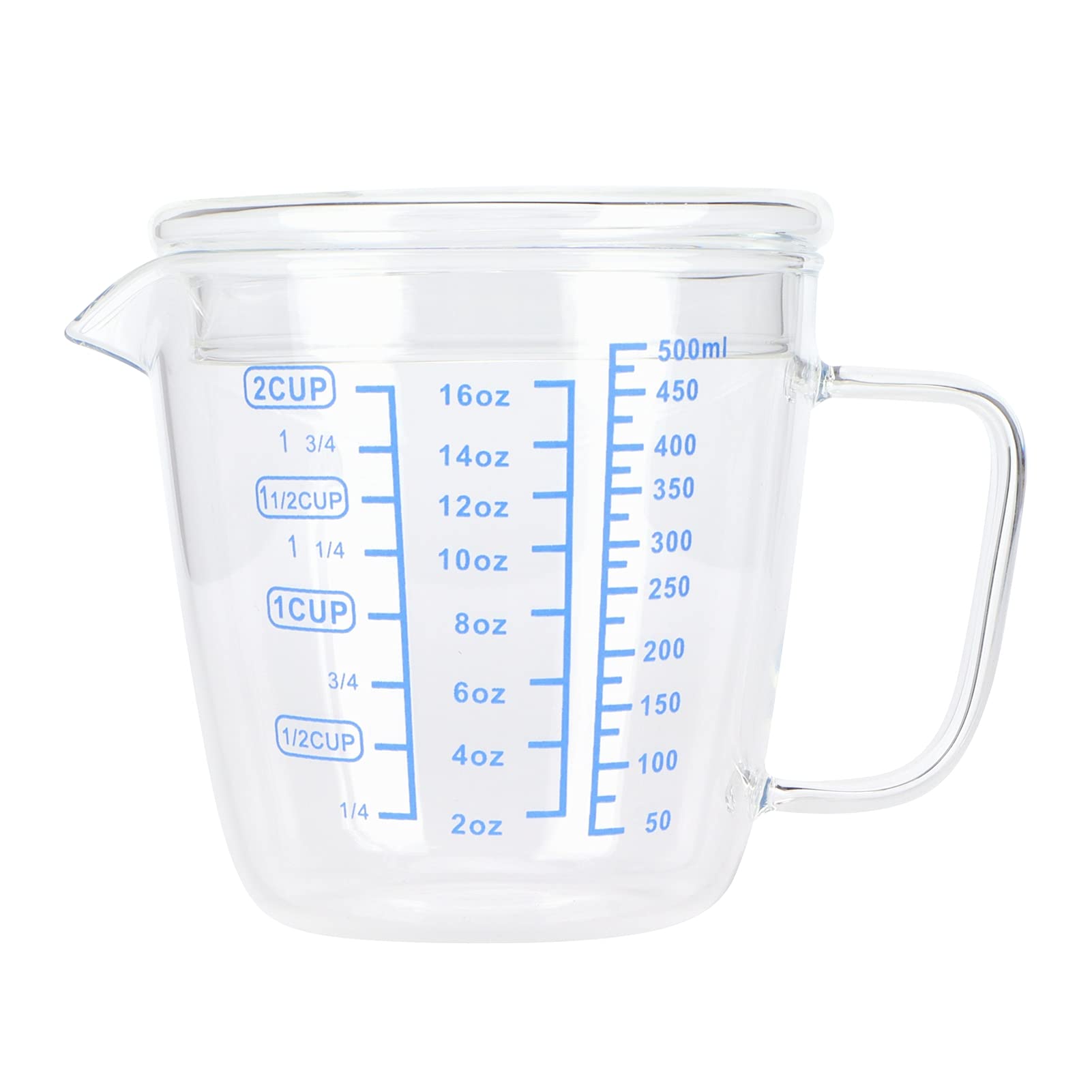 Glass Measuring Cup, Heat-Resisting Glass Milk Scale Measuring Jug with Lid Kitchen Utensil Suitable for Microwave Fridge Freezer (L)