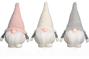 Funoasis Christmas Gnome Led Light Set of 3, Ceramic & Plush Handmade Statues Swedish Scandinavian Santa Dwarf Ornaments Table Tiered Tray Shelf Holiday Decor Figurines